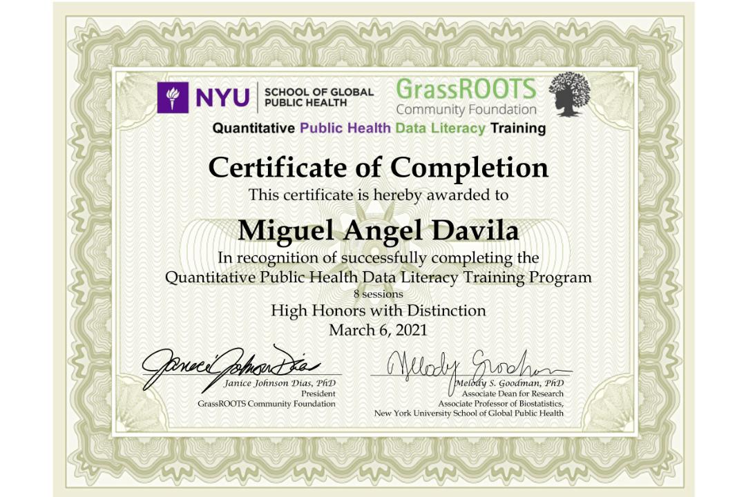 Miguel Angel Davila Certificate of Completion